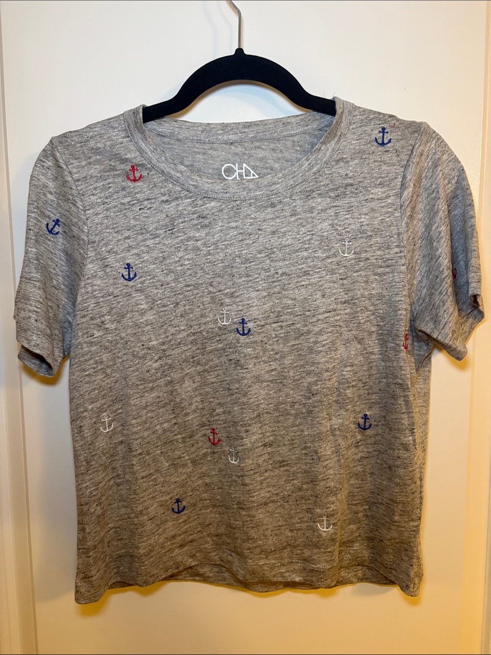 Chaser Gray Short Sleeve Tee with Embroidered Anchor Accents